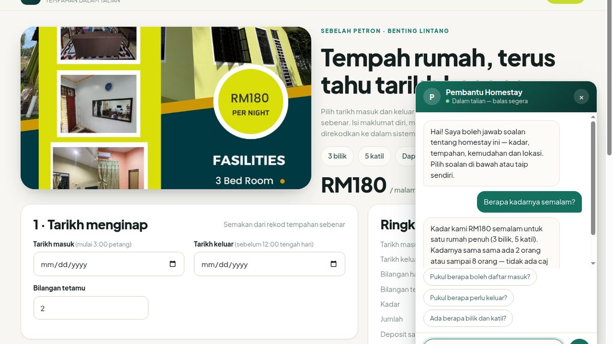Laman homestay dengan pembantu soalan lazim